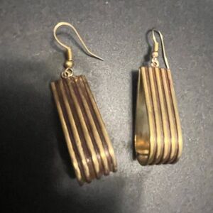 Handmade Hammered Copper two Tones Dangle  Drop Earrings - Turkish Artisan